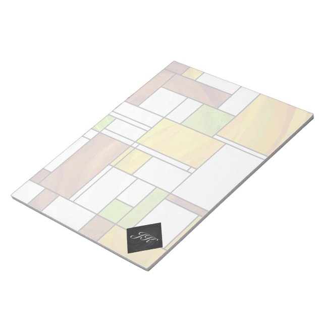 Mondrian Brown Yellow Green Print Notepad (Angled)