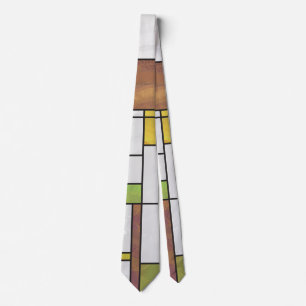 Mondrian Brown Yellow Green Print Tie