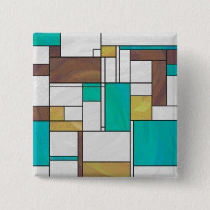 Mondrian Brown Yellow Teal Print 15 Cm Square Badge