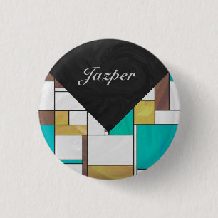 Mondrian Brown Yellow Teal Print 3 Cm Round Badge