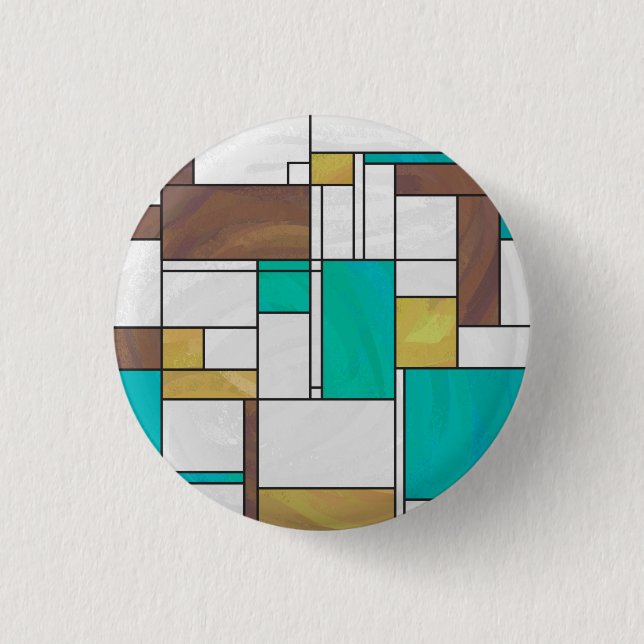 Mondrian Brown Yellow Teal Print 3 Cm Round Badge (Front)