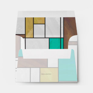 Mondrian Brown Yellow Teal Print Envelope