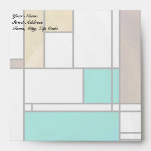 Mondrian Brown Yellow Teal Print Envelopes