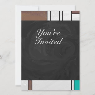 Mondrian Brown Yellow Teal Print Invitation