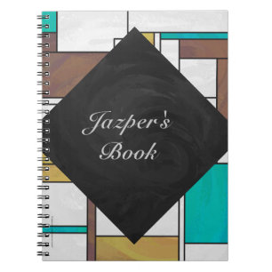 Mondrian Brown Yellow Teal Print Spiral Notebook
