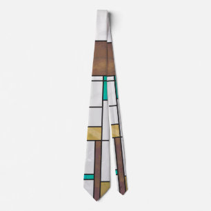 Mondrian Brown Yellow Teal Print Tie