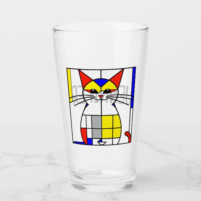 Mondrian cat glass (Front)