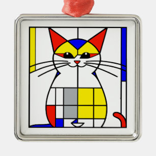 Mondrian cat metal tree decoration