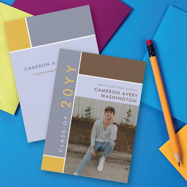 Mondrian Colour Blocks Mod Photo Graduation Party Invitation (Creator Uploaded)