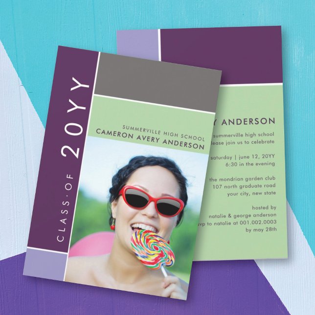Mondrian Colour Blocks Mod Photo Graduation Party Invitation (Creator Uploaded)