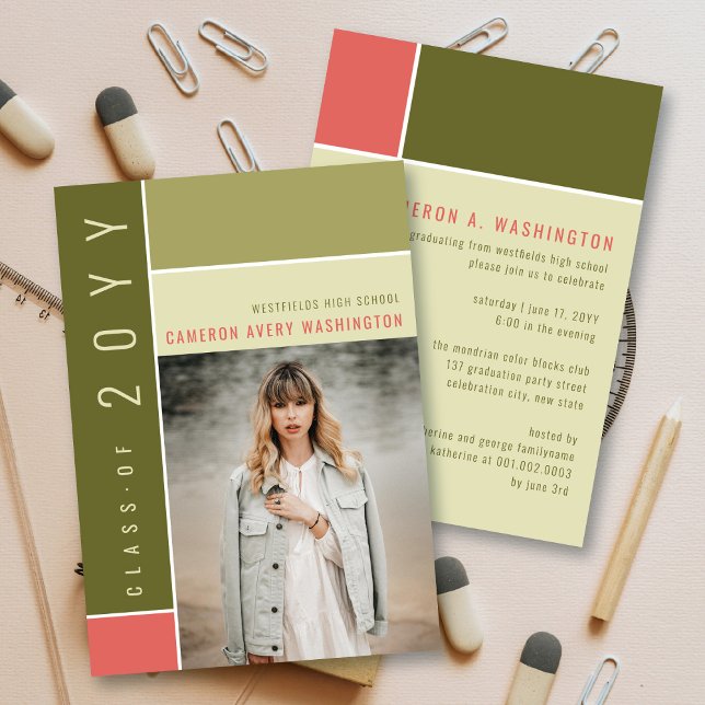 Mondrian Colour Blocks Mod Photo Graduation Party Invitation (Creator Uploaded)