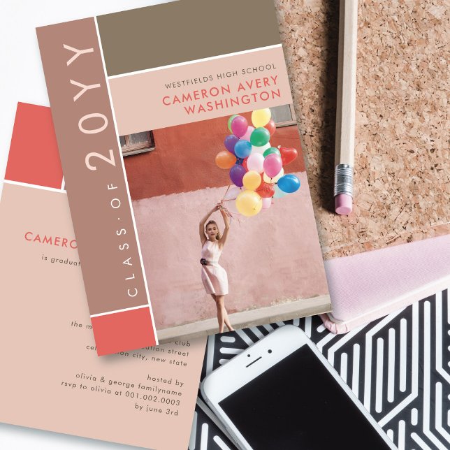 Mondrian Colour Blocks Mod Photo Graduation Party Invitation (Creator Uploaded)