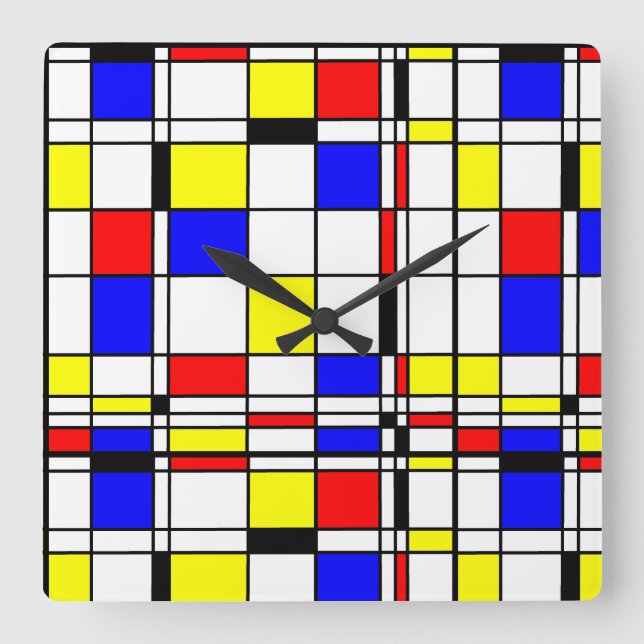 Mondrian colourful Minimalist De Stijl Modern art Square Wall Clock (Front)