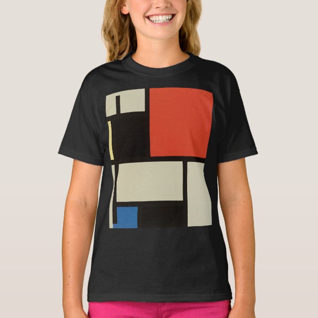 Mondrian Composition Modern Abstract Black Kids  T-Shirt (Front)