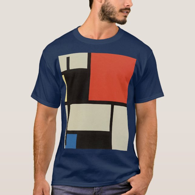 Mondrian Composition Modern Abstract Navy Blue T-Shirt (Front)