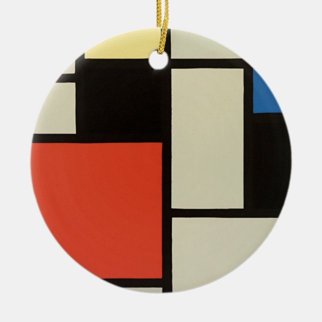 Mondrian Composition Modern Abstract Painting Art Ceramic Tree Decoration (Front)