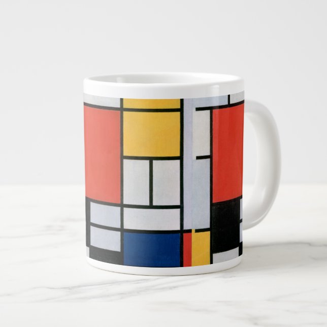 Mondrian Composition Red Yellow Blue Black  Large Coffee Mug (Front Right)