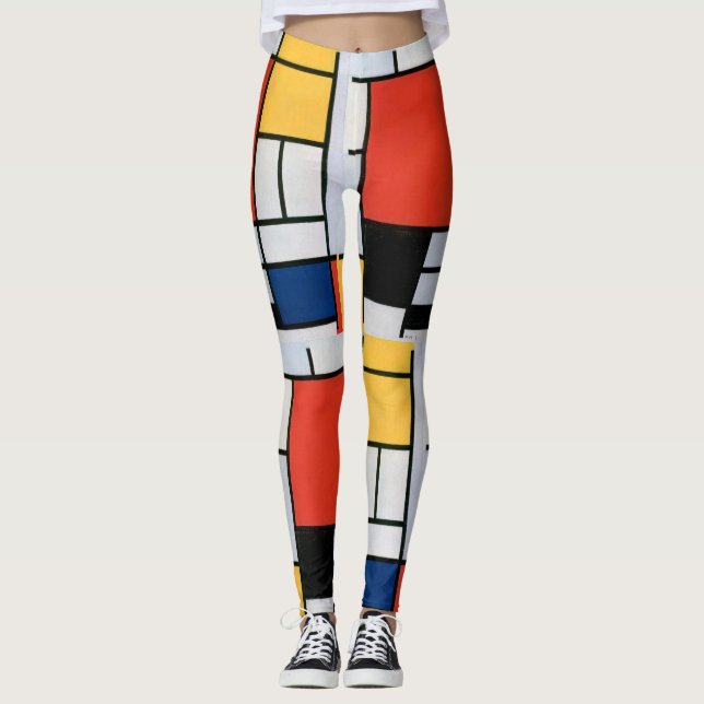 Mondrian Composition Red Yellow Blue Black  Leggings (Front)
