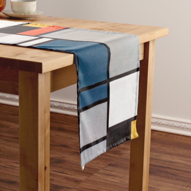Mondrian Composition with Red, Blue, Black, Yellow Short Table Runner (In Situ)