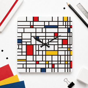 Mondrian De Stijl Square Wall Clock