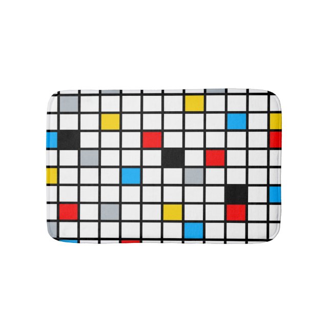 Mondrian Geometric Minimalist Comopsition Modern Bath Mat (Front)