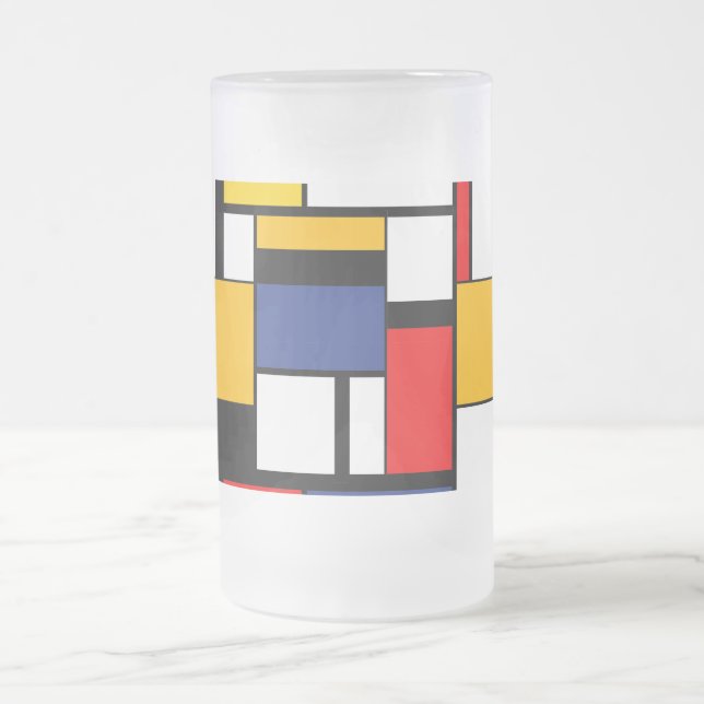 Mondrian Geometric Minimalist Comopsition Modern Frosted Glass Beer Mug (Center)