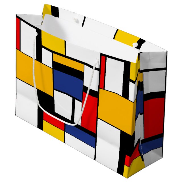 Mondrian Geometric Minimalist Comopsition Modern Large Gift Bag (Front Angled)