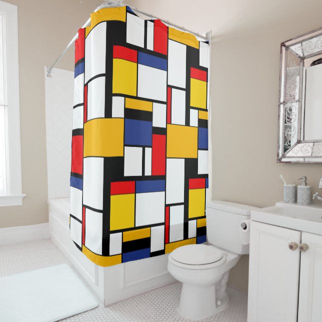 Mondrian Geometric Minimalist Comopsition Modern Shower Curtain (In Situ)