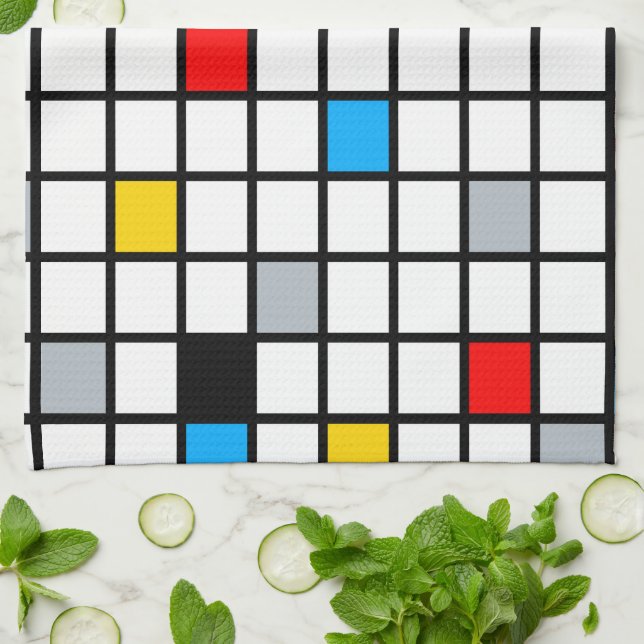 Mondrian Geometric Minimalist Comopsition Modern Tea Towel (Folded)