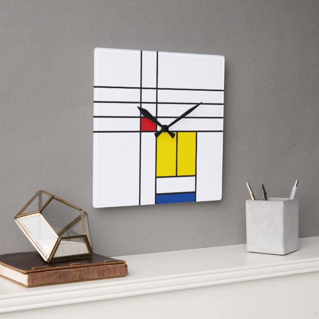 Mondrian II Minimalist De Stijl Modern Art Custom Square Wall Clock (Office)