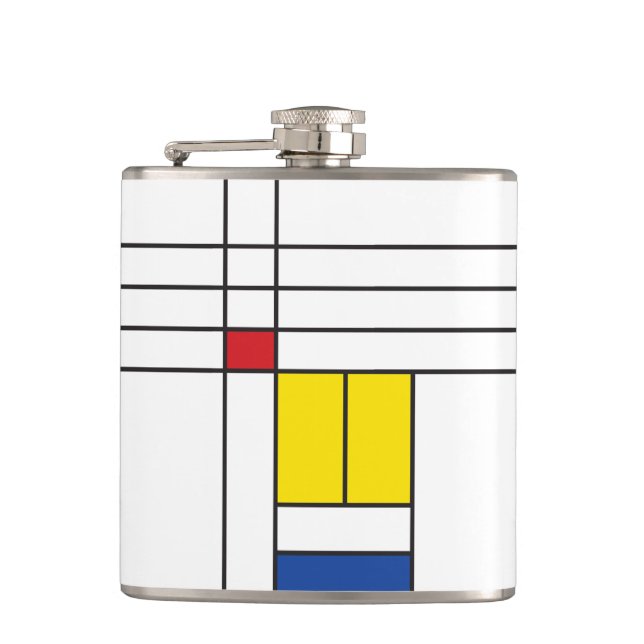 Mondrian II Minimalist De Stijl Modern Art Design Hip Flask (Front)
