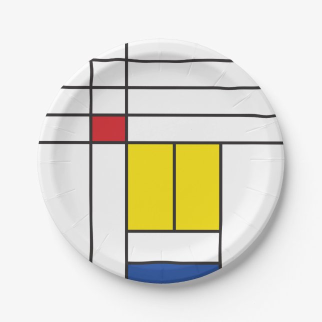 Mondrian II Minimalist De Stijl Modern Art Design Paper Plate (Front)