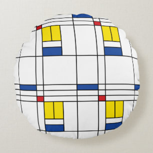 Mondrian II Minimalist De Stijl Modern Art Design Round Cushion