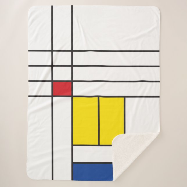 Mondrian II Minimalist De Stijl Modern Art Design Sherpa Blanket (Front)