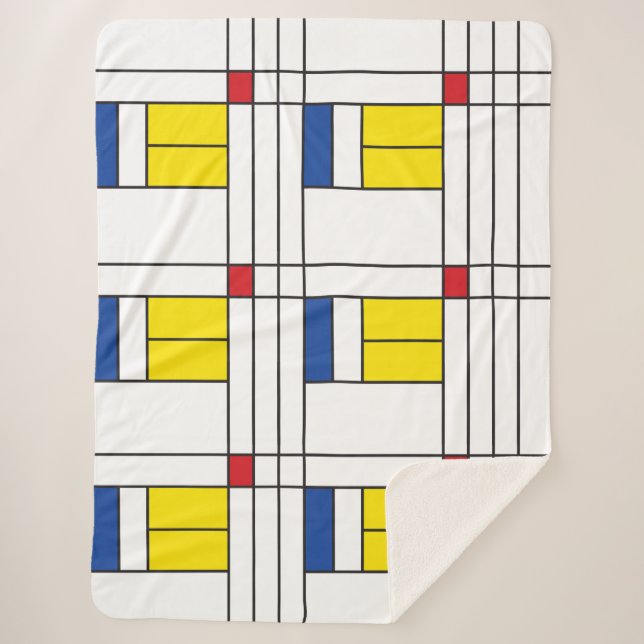 Mondrian II Minimalist De Stijl Modern Art Design Sherpa Blanket (Front)