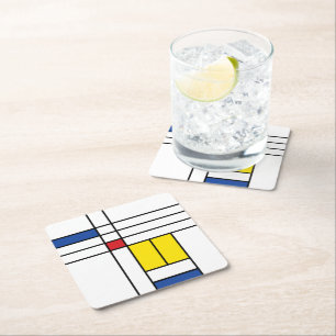 Mondrian II Minimalist De Stijl Modern Art Design Square Paper Coaster