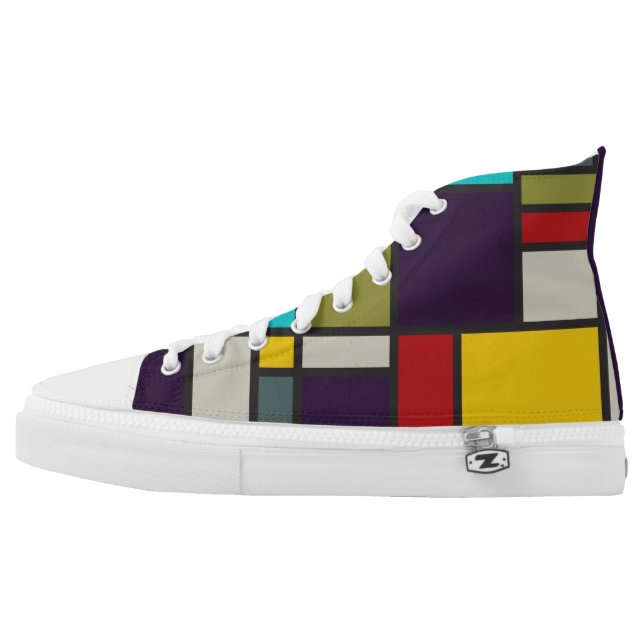 Mondrian inspired 'composition in shoe' art high tops (Left Shoe Outside)