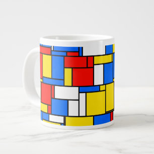Mondrian Inspired Style Red Blue Yellow Pattern Large Coffee Mug