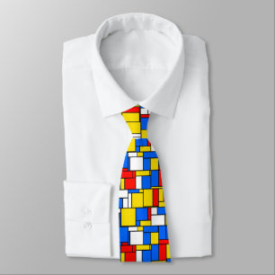 Mondrian Inspired Style Red Blue Yellow Pattern Tie