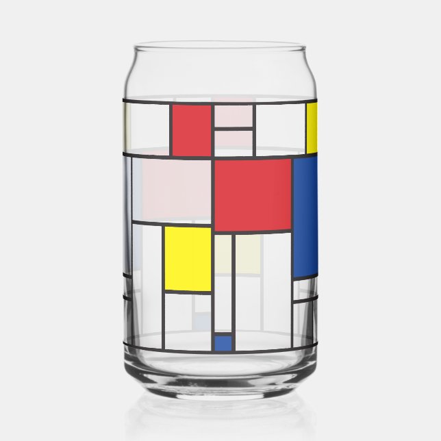 Mondrian Minimalist Geometric De Stijl Modern Art Can Glass (Front)