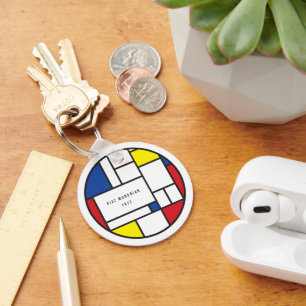 Mondrian Minimalist Geometric De Stijl Modern Art Key Ring