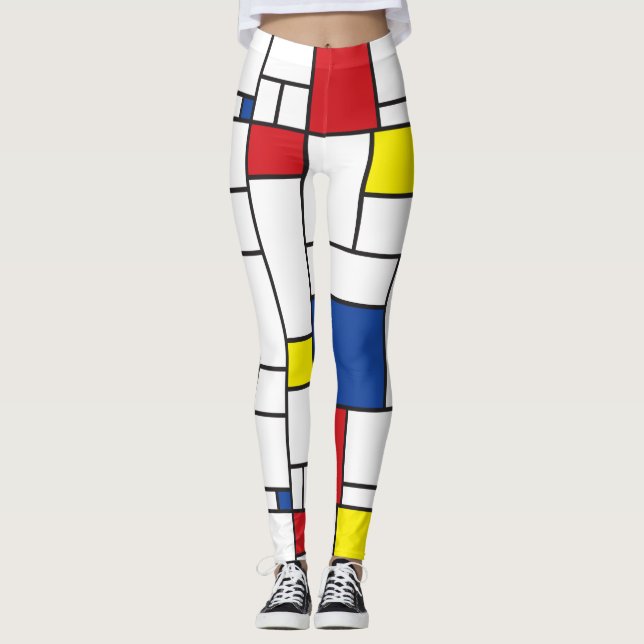 Mondrian Minimalist Geometric De Stijl Modern Art Leggings (Front)