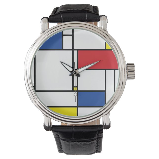 Mondrian Minimalist Geometric De Stijl Modern Art Watch (Front)