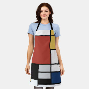 Mondrian Painting Red Plane Yellow Black Gray Blue Apron