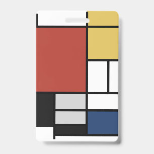 Mondrian Painting Red Plane Yellow Black Gray Blue ID Badge
