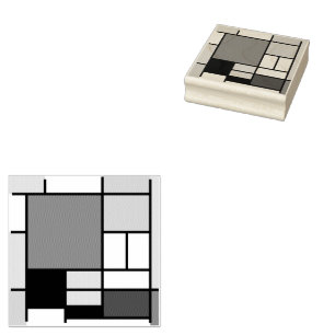 Mondrian Painting Red Plane Yellow Black Gray Blue Rubber Stamp