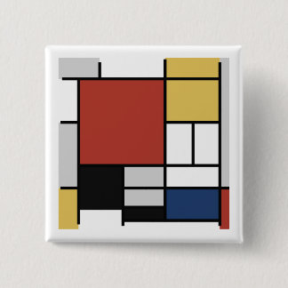 Mondrian Painting Red Plane Yellow Black Grey Blue 15 Cm Square Badge