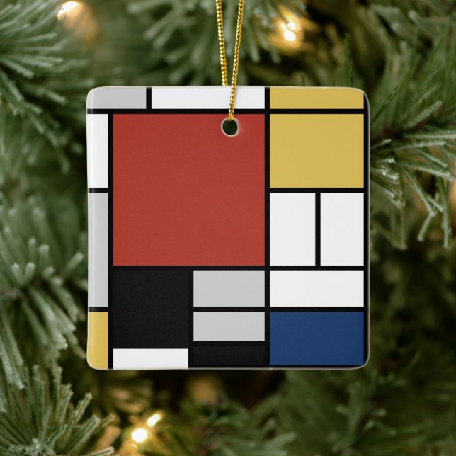 Mondrian Painting Red Plane Yellow Black Grey Blue Ceramic Ornament (Tree)