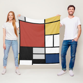 Mondrian Painting Red Plane Yellow Black Grey Blue Fleece Blanket