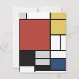 Mondrian Painting Red Plane Yellow Black Grey Blue Holiday Card